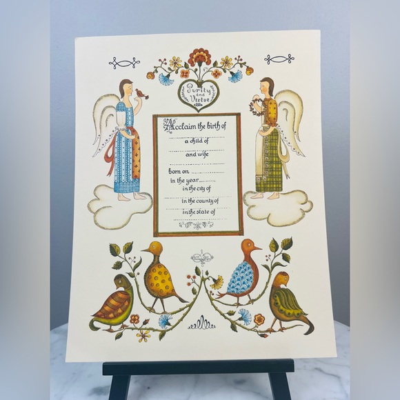 Fernanda Design Other - Vintage 1961 Fernanda Design Pennsylvania Dutch Fraktur Birth Certificate – Folk